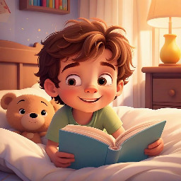 cute toddler boy prince, brown hair, brown eyes, in bed, warm cozy light, bedtime scene, disney style