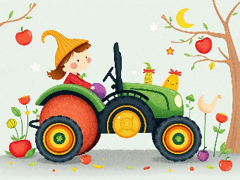 Traktor aus Obst, Gemüse oder Geschirr