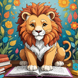 A cute chubby chibi baby lion cub with a fluffy mane, sitting and smiling. Black and white outlines only, no shading, no gray fills, thick clean bold lines, simple chibi cute style, toddler-friendly, lots of white space for coloring, storybook illustration.