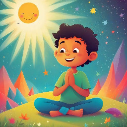 dhruv mediating as a 5 year old praying with a big bright star behind him