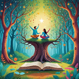 Dhruv standing in a forest in the yoga tree position with a bright star in the background