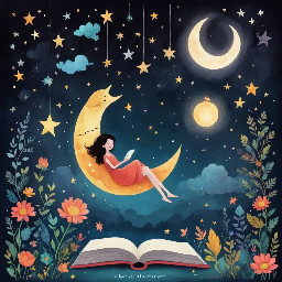 j'ai écrit un livre pour enfant voici le début, peux tu me créer des images ? : Là-haut, tout en haut, là où le ciel ne dort jamais, vivent les étoiles.  Quand la nuit tombe et que le monde devient sombre, leurs petites lampes silencieuses s’allument. Elles rassurent les enfants qui craignent le noir, accompagnent les voyageurs perdus, écoutent les vœux murmurés tout bas. Jamais, elles ne descendent. Briller, c’est leur travail. Parmi elles, il y en a une plus petite. Sa lumière est douce, presque timide.  On l’appelle Lina-Lune.