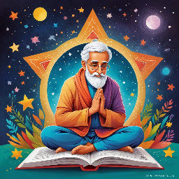 dhruv mediating as a 5 year old boy praying with a big bright star behind him