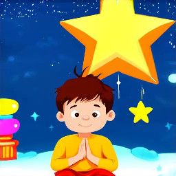 dhruv mediating as a 5 year old praying with a big bright star behind him