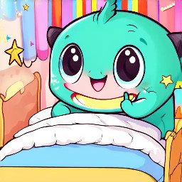 A children's coloring book page featuring a cute, chubby chibi friendly monster getting ready for bedtime. The monster has big round eyes, tiny horns, and a big sleepy smile. Scene includes a cozy bed with stars and moon decorations, a teddy bear, and dreamy clouds. Black and white outlines only, no shading, no gray fills, thick clean lines, simple design suitable for toddlers ages 1–3. Storybook illustration style, lots of white space for coloring."