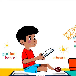 simple children's book illustration, thick black outlines, flat bright colors, minimal detail, white background, kindergarten phonics reader style  Bill, a young boy wearing a red shirt and blue shorts, sitting on the floor in his room Bill smiling and looking at his toys  a red ball, a doll, and a bell on the floor near him  simple bedroom background calm, happy scene  title text at top: "Bill's Stuff"