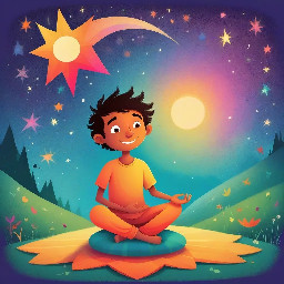 dhruv mediating as a 5 year old yogi with a big bright star behind him