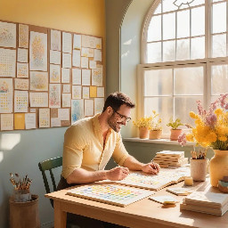 Highly detailed vibrant watercolor children’s book illustration, hand-painted traditional watercolor style, soft layered washes, visible brush strokes, subtle pigment bleeding, delicate ink linework, textured cold-pressed watercolor paper background, warm natural classroom lighting, joyful and imaginative atmosphere.  Scene setting:  Bright cheerful classroom interior during mid-morning sunlight. Large windows on one side allowing golden sunlight to stream in, soft glowing light beams painted with diluted yellow wash. Colorful alphabet posters on the walls, hand-drawn number charts, children’s artwork pinned to a corkboard, wooden desks arranged in a semi-circle, small indoor plants near the window, bookshelf filled with bright storybooks.  Foreground composition (center focus):  Four happy children interacting creatively inside the classroom:  • Boy 1 (age 8) – short curly dark hair, warm brown skin, wearing a bright blue short-sleeve shirt with subtle watercolor texture, khaki shorts, sitting at a wooden desk drawing with crayons, wide excited smile.  • Boy 2 (age 7) – soft straight dark hair, medium brown skin tone, wearing green overalls over a striped orange shirt, standing beside a globe, pointing at it curiously, gentle fascinated expression.  • Girl 1 (age 8) – braided hair tied with pink ribbons, caramel skin tone, wearing a flowing yellow dress with soft floral watercolor patterns, holding an open picture book, laughing softly.  • Girl 2 (age 7) – shoulder-length wavy black hair, warm golden-brown skin tone, wearing a purple cardigan over a mint-green skirt, round glasses, raising her hand confidently as if answering a question.  Near the children:  A fluffy grey-and-white classroom cat sitting on a desk, playfully batting at a pencil, tail curled around its paws, painted with soft layered brush strokes.  Around the classroom:  Small colorful birds (blue, yellow, and soft red) perched on the window frame and flying gently near the open window, wings softly blurred with loose watercolor strokes. A few feathers floating lightly in the air for movement.  Extra visual details:  Soft shadows under desks using diluted indigo wash. Sunlight reflecting gently off wooden floors. Subtle paint splatter details for playful energy. Warm glowing atmosphere created with golden wash overlay. Dreamy, storybook feel with harmonious color palette (coral, sky blue, sunshine yellow, soft green).  Composition:  Balanced center composition with children forming a semi-circle focal point. Slight eye-level perspective to create connection and warmth. High saturation yet soft blended watercolor tones. No harsh digital edges — authentic handmade watercolor appearance.  Typography placement:  Top center, above classroom chalkboard area.  Text style:  “Watercolor Children Book Illustration” in playful hand-painted watercolor brush lettering, soft gradient blend of pink, sky blue, and warm yellow, subtle shadow wash behind text for clarity.  Art style inspiration:  Classic storybook watercolor, soft expressive character design, whimsical classroom atmosphere, warm emotional storytelling.  -- vibrant watercolor pigments -- hand-painted texture -- soft lighting -- joyful classroom scene -- professional children book cover -- high detail -- 4k resolution -- warm tones -- whimsical mood