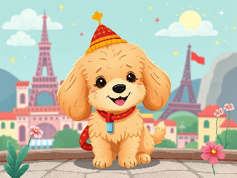Quinnetto is a fun loving, furry, apricot maltipoo who has a EpiPen as she has allergies. She explores Italy with her mother Maria. Happy animated dog