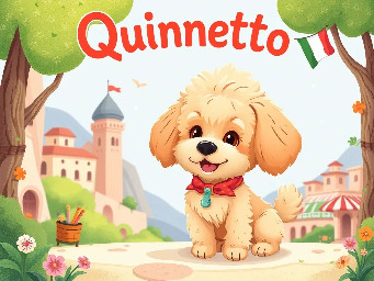 Quinnetto is a fun loving, furry, apricot maltipoo who has a EpiPen as she has allergies. She explores Italy with her mother Maria. Happy animated dog
