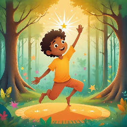 Dhruv standing in a forest in the yoga tree position with a bright star in the background
